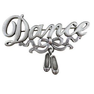 Vintage JJ Jonette Dance Pin Brooch Ballet Slippers Pewter Bow Dangle Accessorie